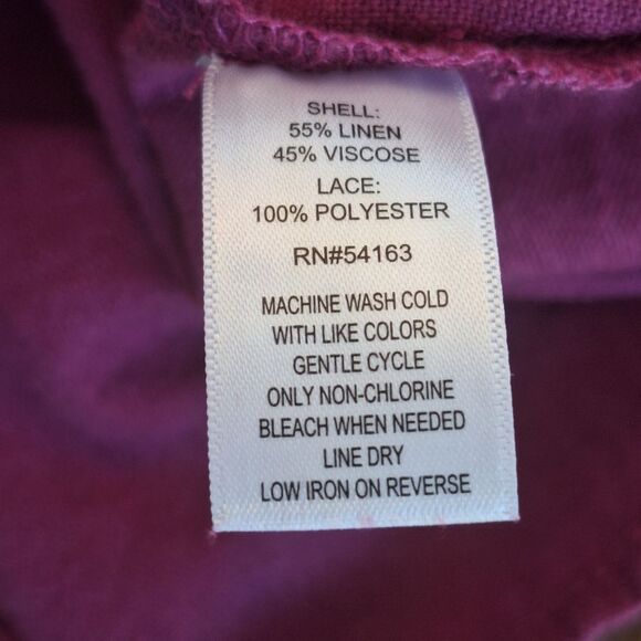 Marc New York Linen Blend Boxy Kimono Top Crochet Trim Magenta Oversized Small - Picture 10 of 10